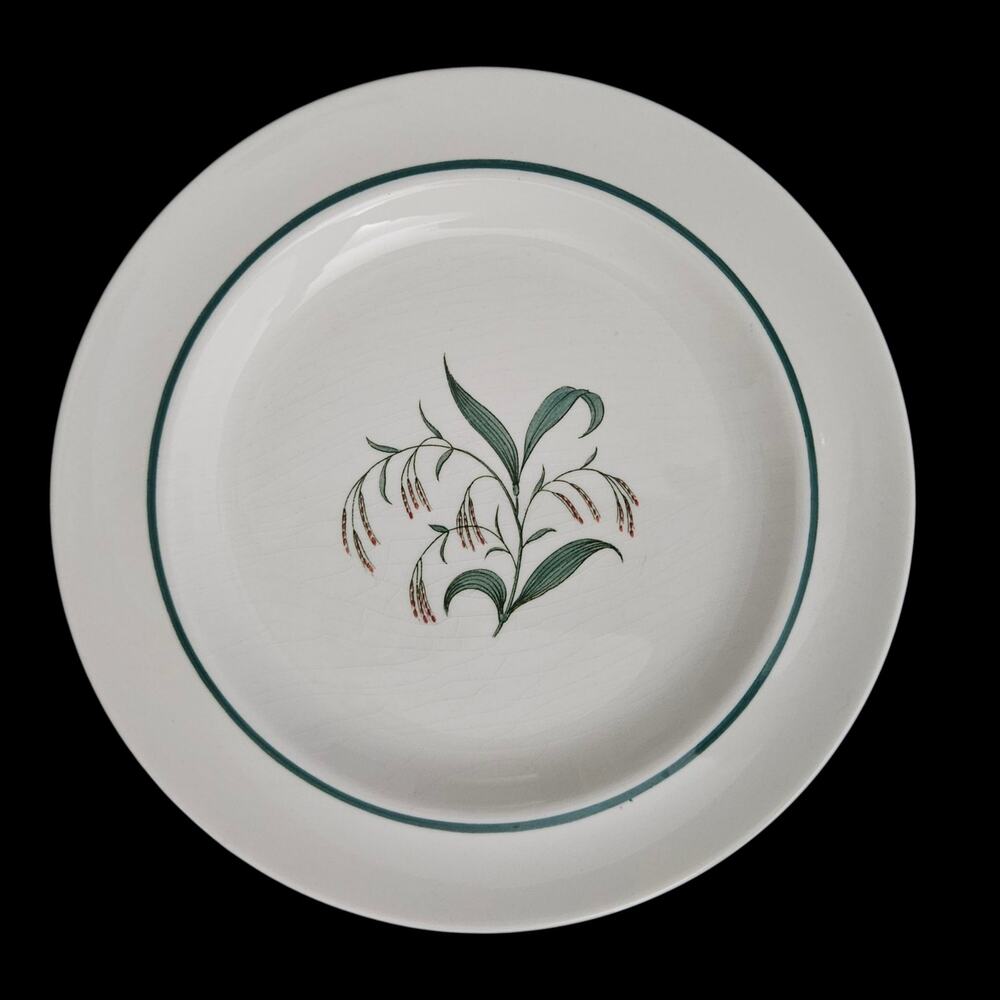 Wedgwood Broomgrass Salad Plates Set of 3 Ironstone Green Floral Vintage Crazing